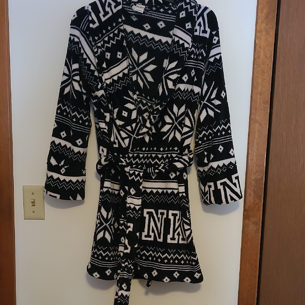 Pink By Victoria's Secret Womens Black & White Print Robe SZ XS/S